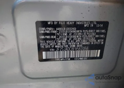 2015 Subaru Forester 2.5I Premium из США, поврежденный, VIN JF2SJADC8FH561056